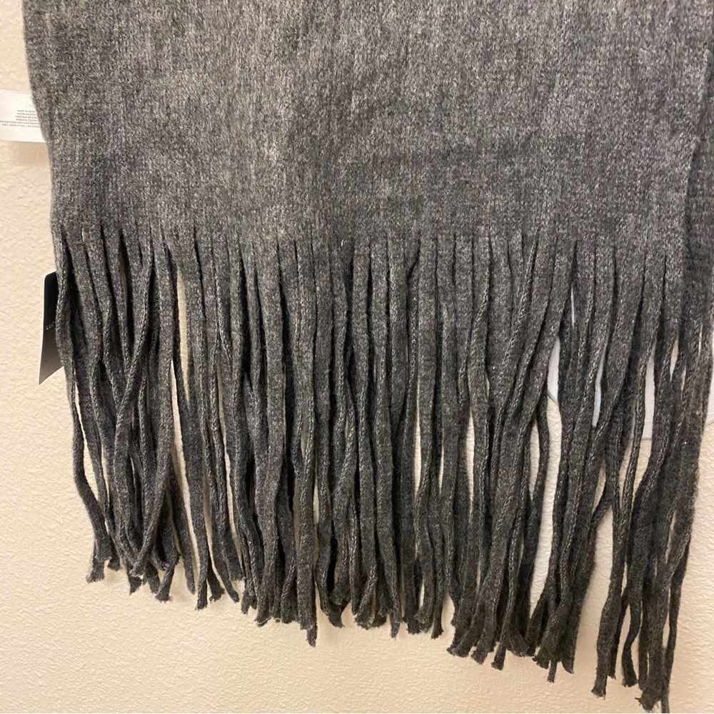 Lucky brand charcoal gray fringe cozy oversized Scarf unisex 14x86 NEW